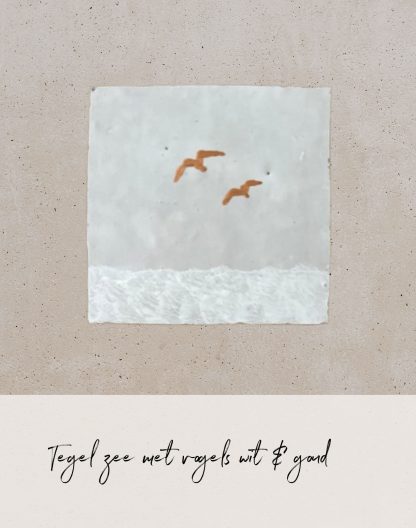 Tegel zee met 2 vogels wit/goud